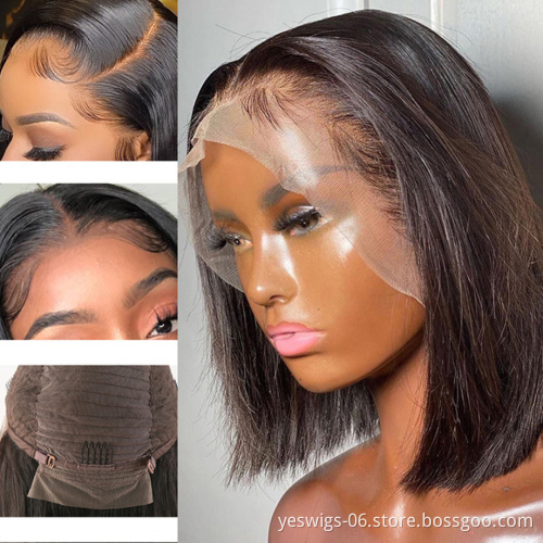 Yeswigs 180% High Density Raw Indian Short Straight Human Hair Hd Lace Frontal Closure Bob Wigs Lace Front Wigs For Black Women